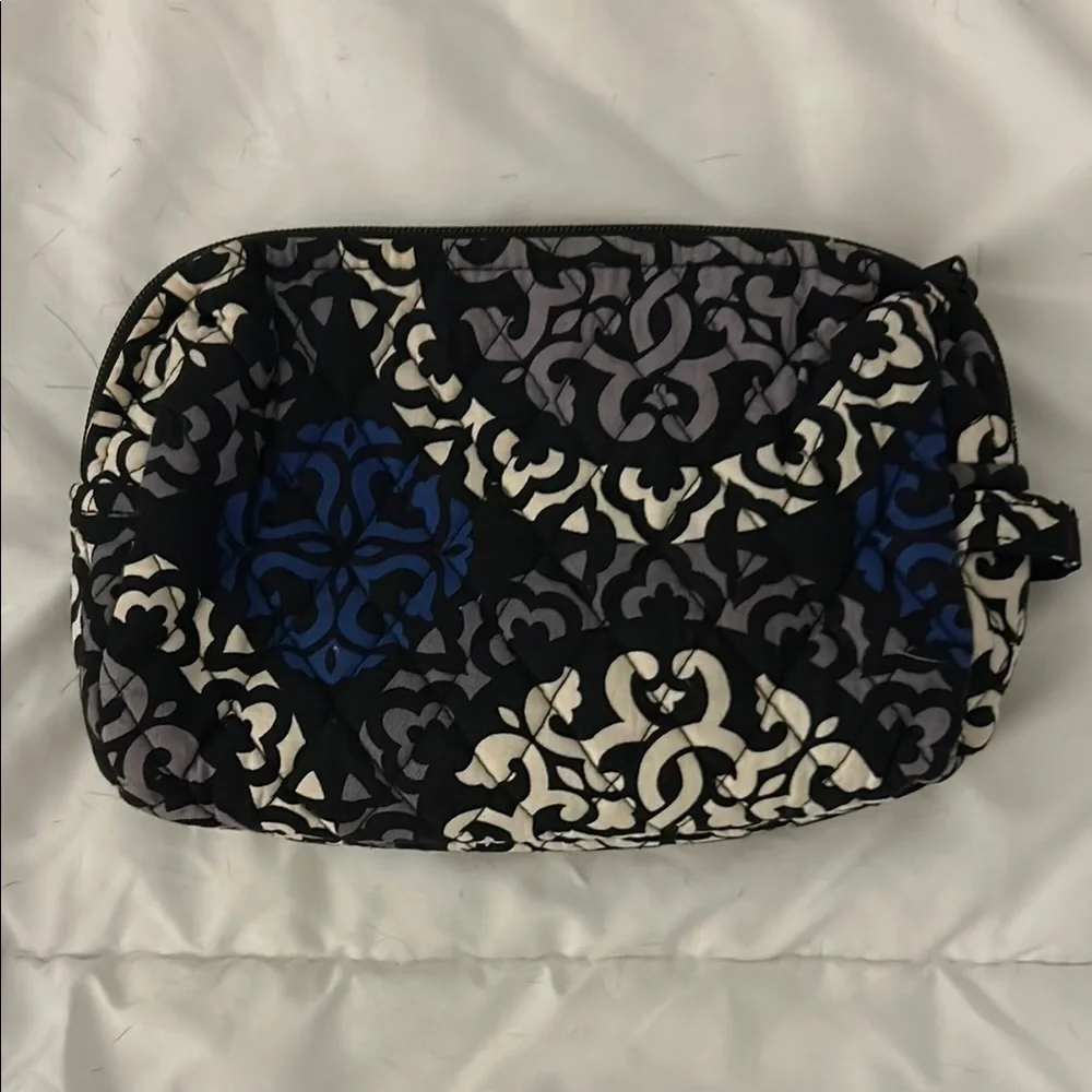 Vera Bradley Canterbury, cobalt cosmetic bag Black White Blue make up bag
